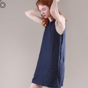 Grana Blue Navy Irish Linen A-line Shift Dress XS